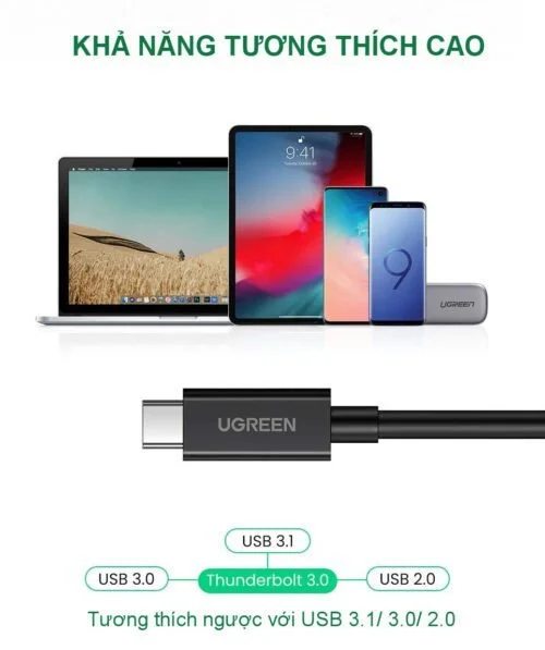 Ugreen 80324 0.5M 40Gbps 100W USB 3.1 cáp USB type C Thunderbolt 3 hỗ trợ PD màu đen US341 — ảnh 6