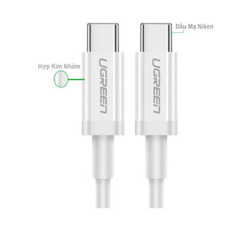 Ugreen 80369 0.5M 100W 5A Màu trắng Cáp sạc nhanh 2 đầu USB-C 2.0 US300 — ảnh 4
