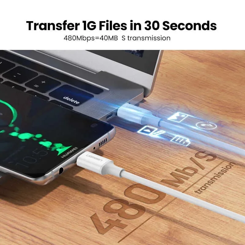 Ugreen 60551 1m 5A cáp usb type c revolution 2.0 vỏ abs màu trắng US300