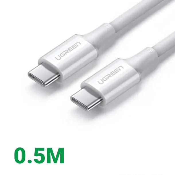 Ugreen 80369 0.5M 100W 5A Màu trắng Cáp sạc nhanh 2 đầu USB-C 2.0 US300