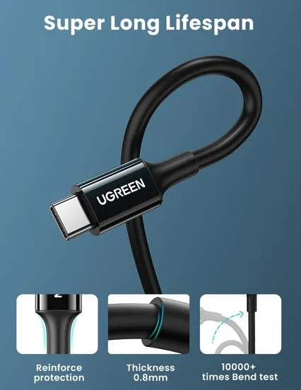Ugreen 80371 1M 100W màu đen Cáp sạc nhanh và truyền dữ liệu 2 đầu USB type C Us300 — ảnh 4