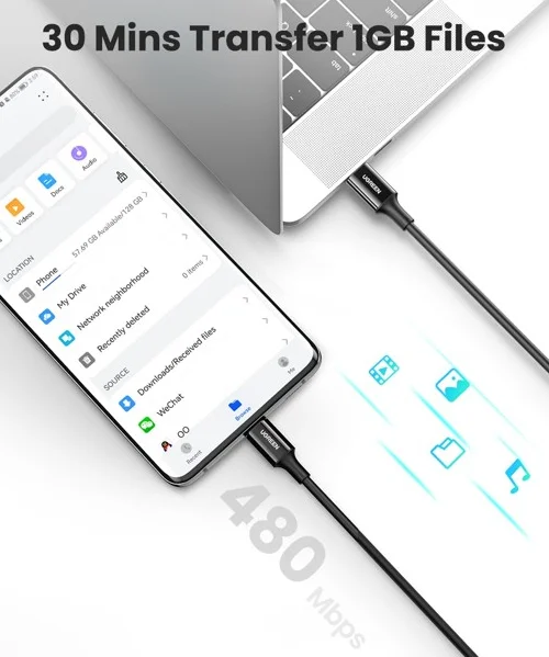 Ugreen 80372 2M 100W màu đen Cáp sạc nhanh và truyền dữ liệu 2 đầu USB type C Us300 — ảnh 5