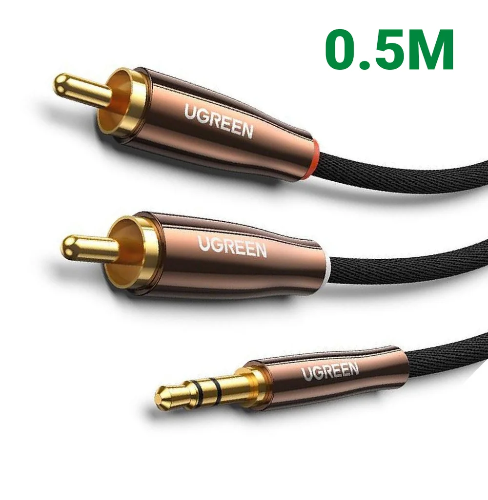 Ugreen 80844 0.5M Màu Đen Đầu cáp Màu Nâu Cáp chuyển đổi âm thanh 3.5mm sang 2 cổng RCA AV170
