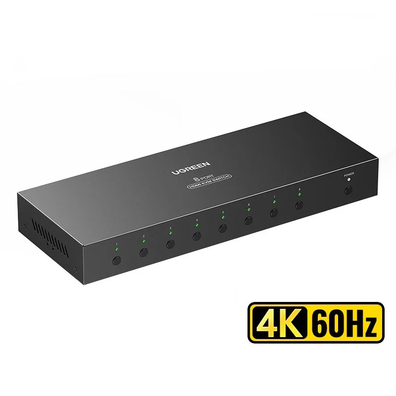 Ugreen 80963 4K 60Hz 5M Bộ chuyển tín hiệu 8 CPU dùng 1 Màn hình cổng HDMI KVM Switch USB kèm dây USB-B hổ trợ hot key cm546