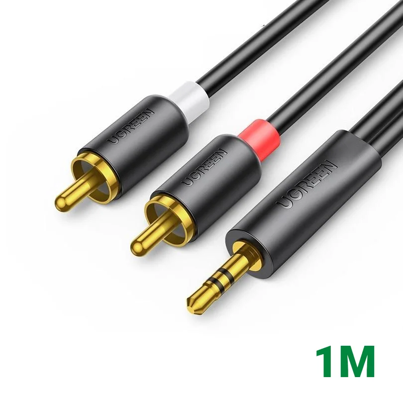 Ugreen 90245 1M Cáp 3.5mm sang 2 đầu RCA đầu mạ vàng 24k AV195