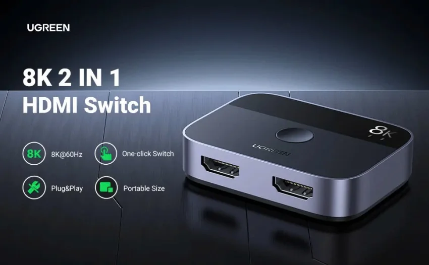 Ugreen 90385 8k@60Hz Bộ gộp HDMI 2 vào 1 ra chuẩn HDMI 2.1 CM561