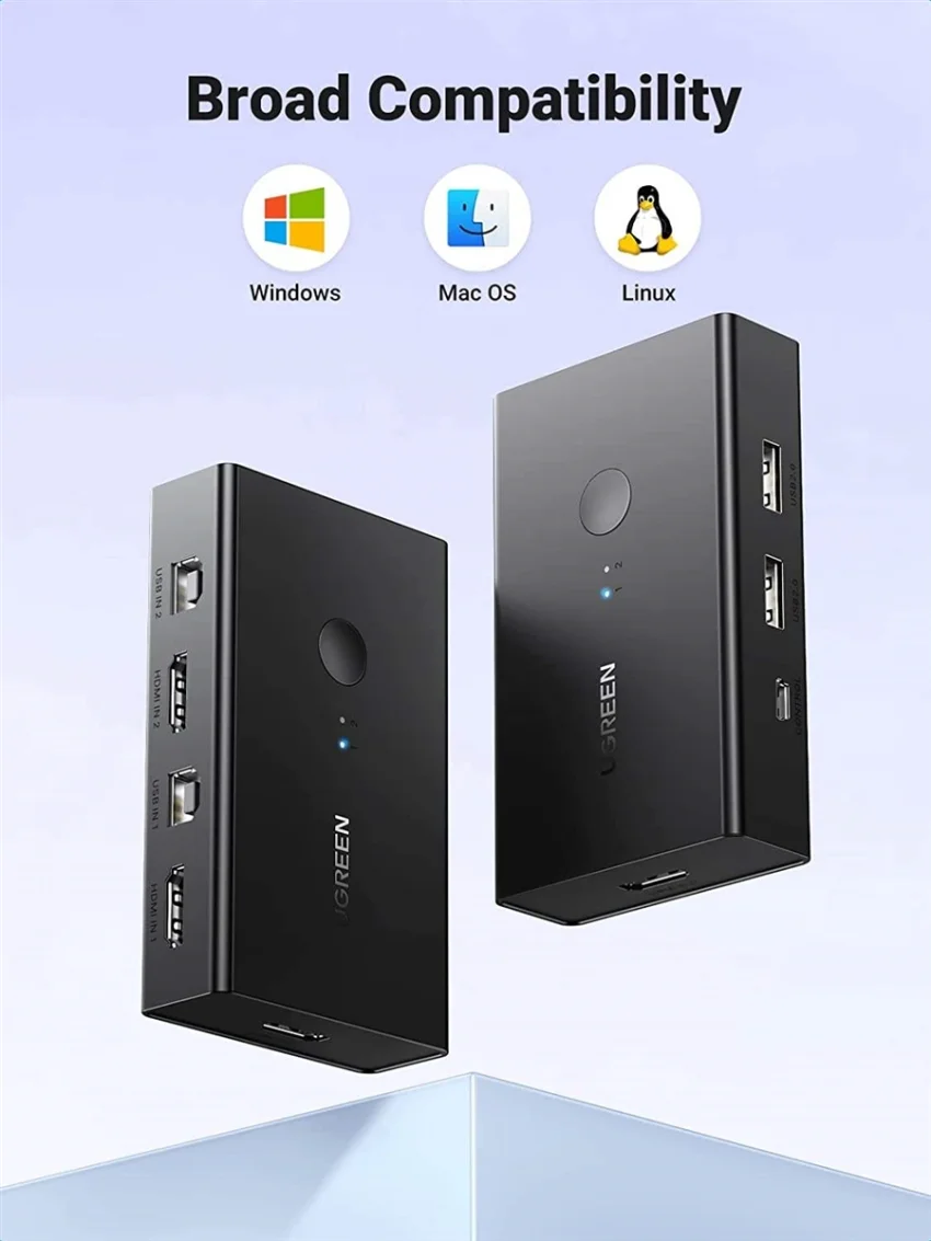 Ugreen 90478 4K 60Hz Bộ chuyển tín hiệu 2 CPU dùng 1 Màn hình cổng HDMI KVM Switch cm571 — ảnh 5