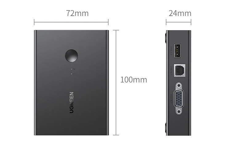 Ugreen 90490 1.5M Bộ chuyển tín hiệu 2 CPU dùng 1 Màn hình cổng VGA KVM Switch USB kèm 2 dây USB-B hổ trợ hot key CM572