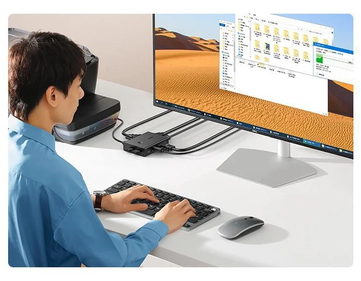 Ugreen 90490 1.5M Bộ chuyển tín hiệu 2 CPU dùng 1 Màn hình cổng VGA KVM Switch USB kèm 2 dây USB-B hổ trợ hot key CM572 — ảnh 3