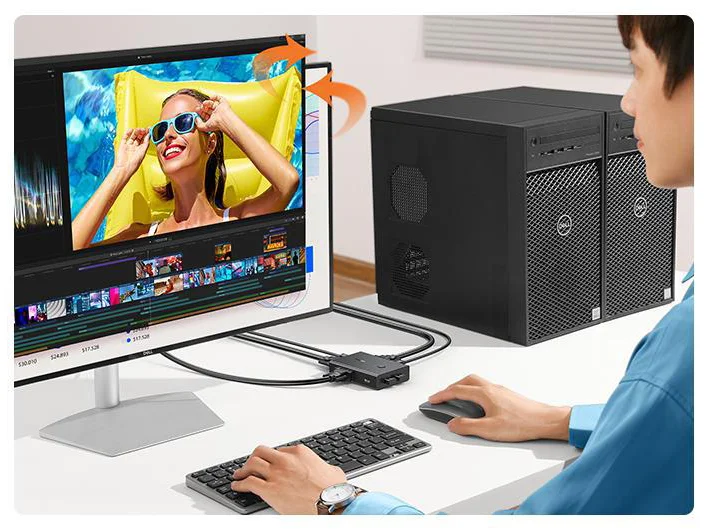 Ugreen 90490 1.5M Bộ chuyển tín hiệu 2 CPU dùng 1 Màn hình cổng VGA KVM Switch USB kèm 2 dây USB-B hổ trợ hot key CM572 — ảnh 4