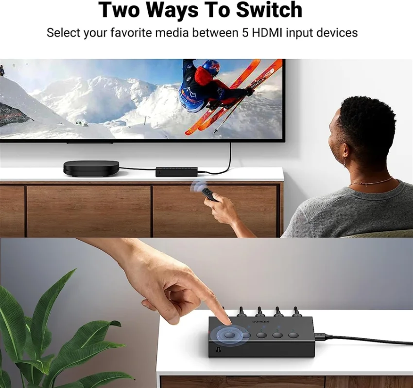Ugreen 90512 4K60Hz Bộ gộp HDMI 2.0 5 vào 1 ra kèm cáp cấp nguồn USB-C dài 1M + remote cm568 — ảnh 4