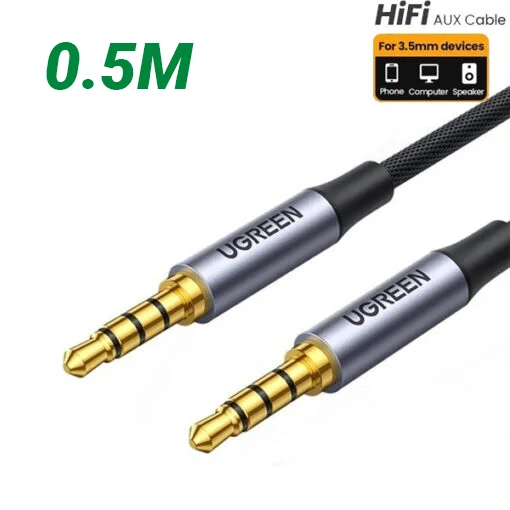 Ugreen 90591 0.5M 4 Khấc Vỏ hợp kim nhôm Cáp âm thanh 2 đầu 3.5mm có hổ trợ Mic AV183