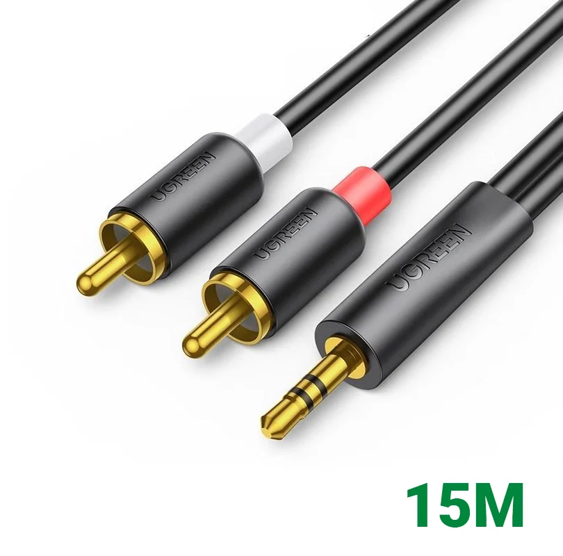 Ugreen 90657 15M Cáp 3.5mm sang 2 đầu RCA đầu mạ vàng 24k AV195