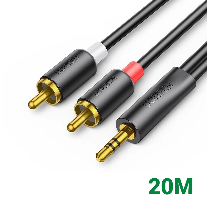 Ugreen 90658 20M Cáp 3.5mm sang 2 đầu RCA đầu mạ vàng 24k AV195