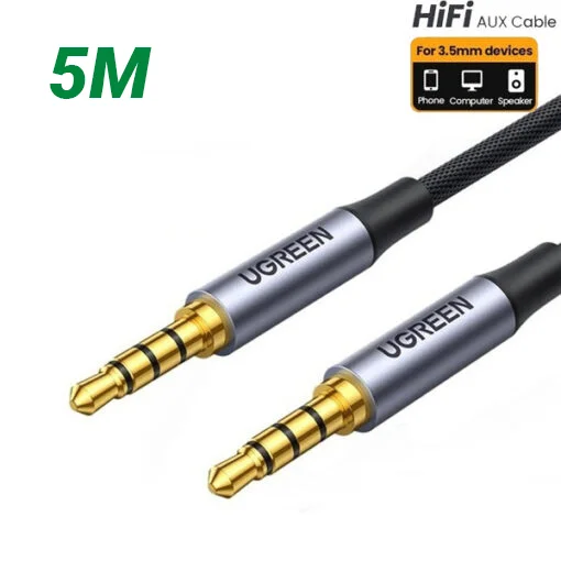 Ugreen 90788 5M Cáp 3.5mm 2 đầu dương 4 Khấc đầu mạ vàng 24k dây dù Màu Đen av183