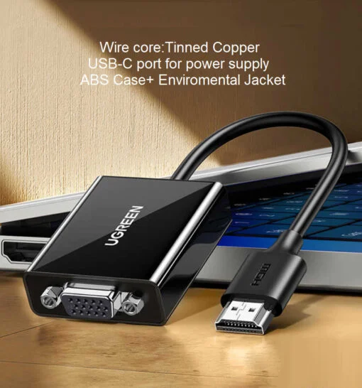 Ugreen 90813 1080 60Hz Cáp chuyển HDMI sang VGA có cổng cấp nguồn USB-C CM611