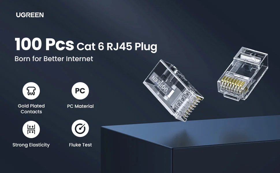 UGREEN RJ45 Network Connector for UTP Cat 5, Cat 5e 100pcs