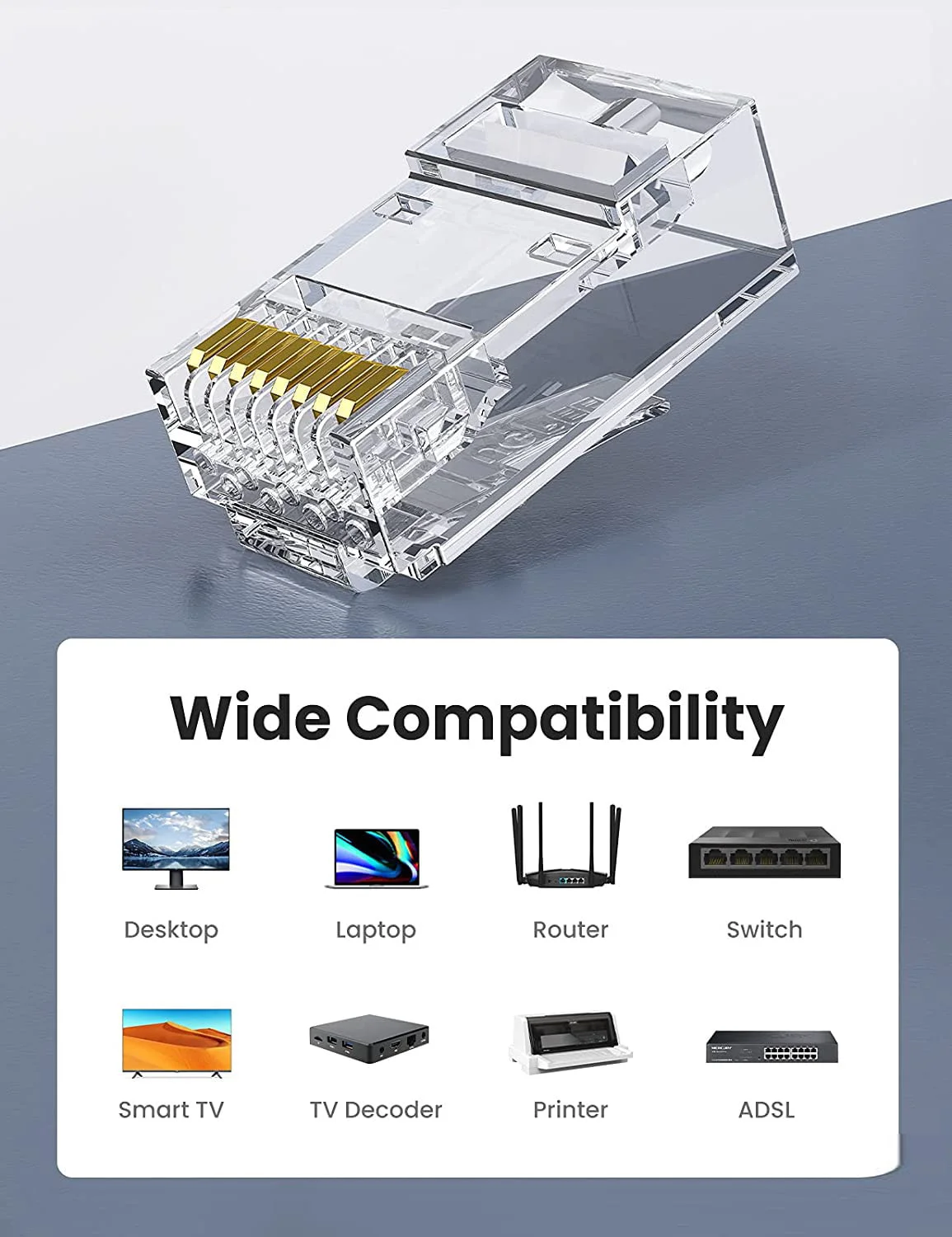 UGREEN RJ45 Network Connector for UTP Cat 5, Cat 5e 100pcs