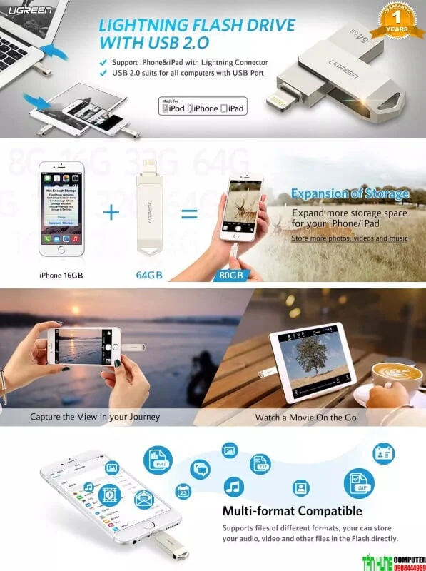USB 32Gb Cổng USC2.0 Ổ Flash đầu lightning cho iPhone-iPad UGREEN US200 30616 — ảnh 7